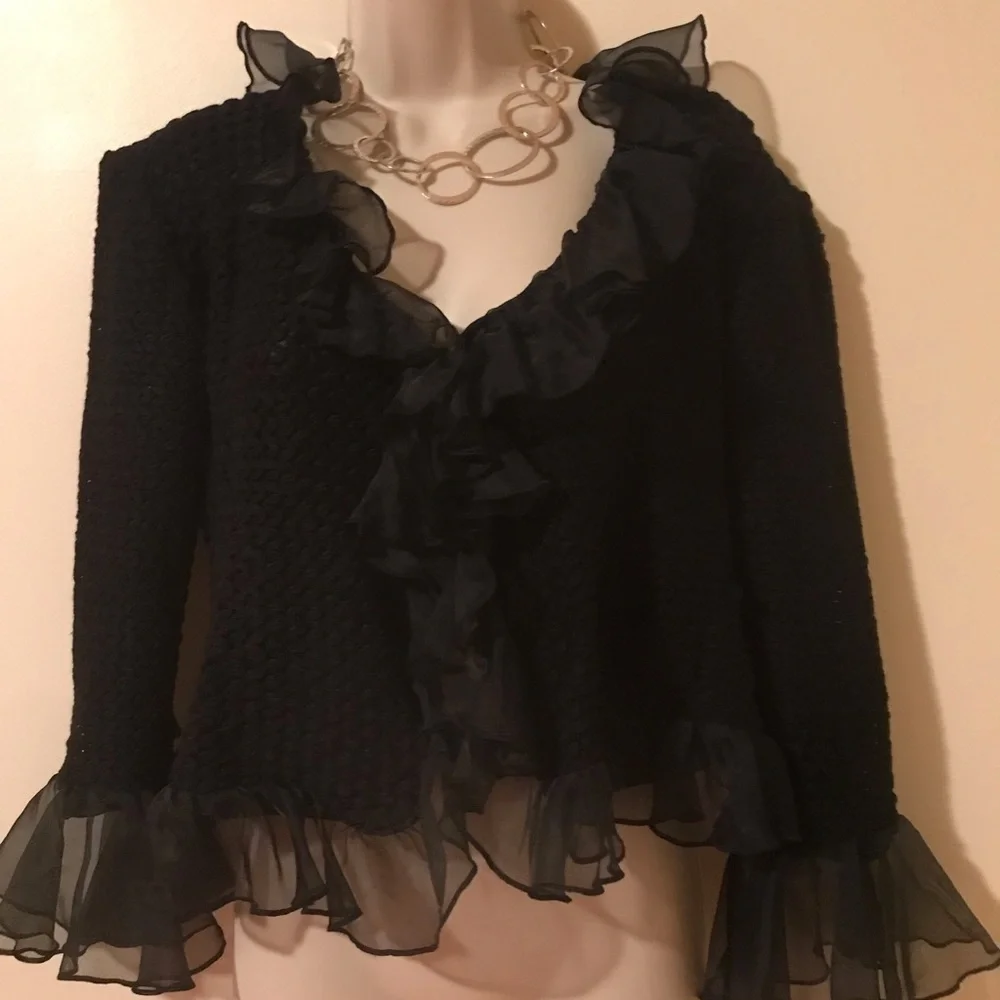 Armani Collezioni, Size 10, Black Ruffle Blouse - Picture 2 of 4